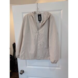 Details INTL Windbreaker Jacket Women XL Beige Long Sleeve Hooded Full Zip
